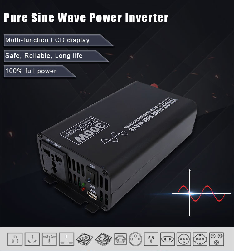 Pure Sine Wave Inverter 300W DC12V 24V 48V 60V 72V to AC110V 220V Power Converter for Car Voltage Transformation