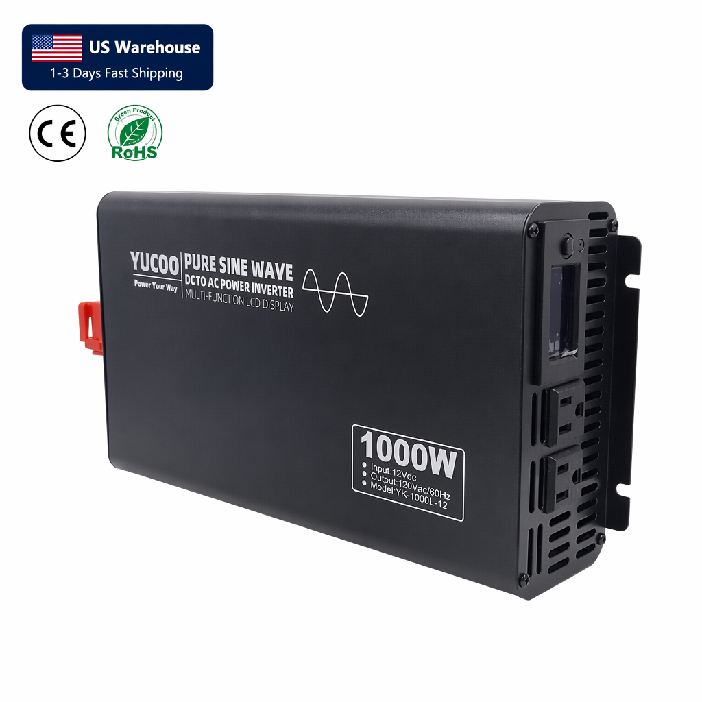1000W Pure Sine Wave Inverter 12V DC to 120V AC Dual US Socket